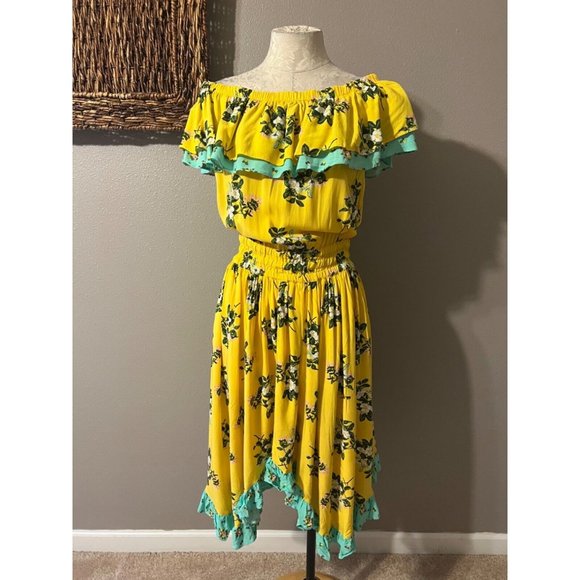 Matilda Jane Dress L Large New NWT Hooked On A Feeling Yellow Blue Off Shoulder - Picture 4 of 10